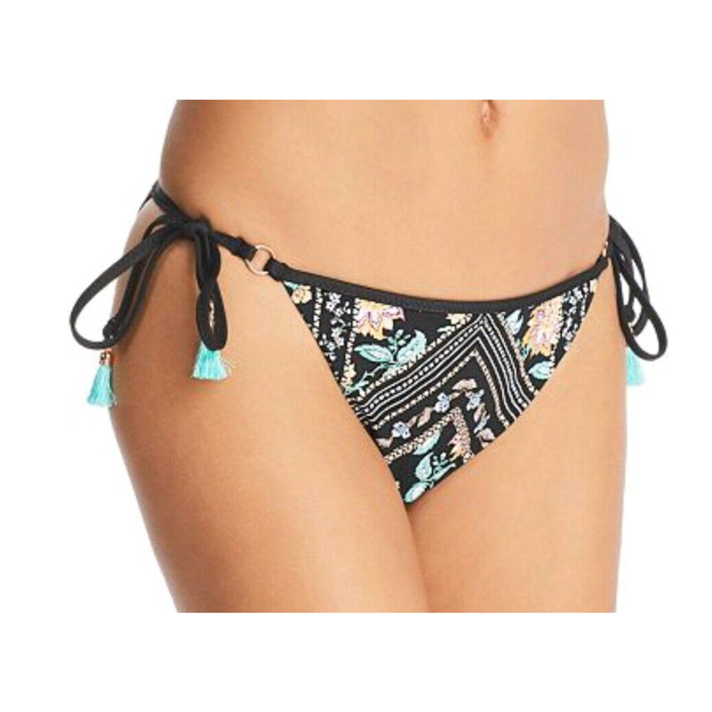 Nanette Lepore Swim Bikini Bottom Diamond Vines Wamp Black Side Tie Sz 8 NWT